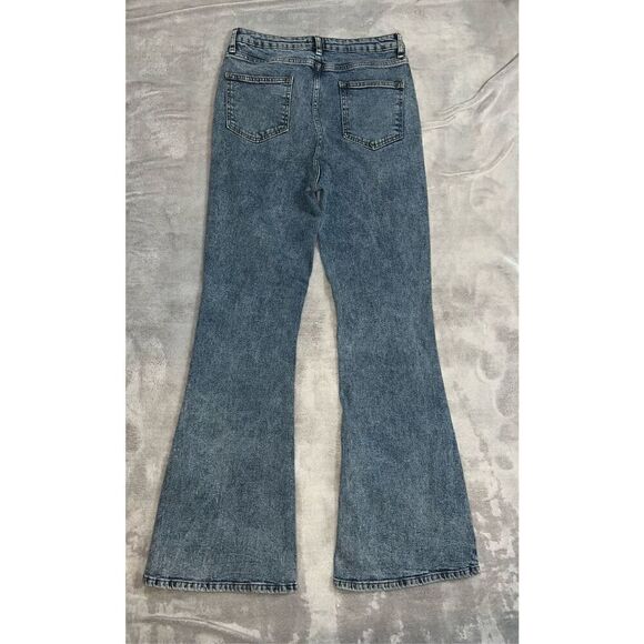 Nasty Gal Medium Wash Flare Button fly Jeans US10 - Picture 7 of 9